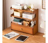 Boohelf de escritorio de bambú de 3 niveles con Der - Nizer Slish para encimera de oficina en casa, estudio y dormitorio - Estantes Cact Sto para Boo & Decor - Marrón té 50 cm