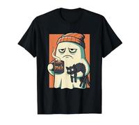 Boojee Ghost Coffee Boo JEE Cat Men Spooky Season Halloween Camiseta gráfica económica, Hombre, Negro, L