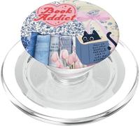 Book Addict Cat Reader One More Chapter Toile Preppy Collage PopSockets PopGrip para MagSafe