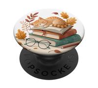 Book Cat Reading Fall Themed Cats & Books Lover Cat Bookish PopSockets PopGrip Adhesivo