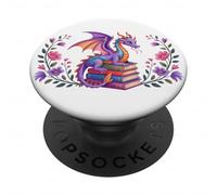 Book Dragon Reading Books Dragons Bookish Floral Book Lover PopSockets PopGrip Adhesivo