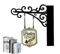 Book Genre Signs - Bookshelf Labels | Hangable Bracket, Iron & Wood Decor