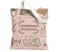 Book Lover - Bolsas de lona para amantes de los libros, diseño floral de otoño, con diseño de lectura vintage, ligeras, reutilizables, lavables, Melocotón, 13x15 Inch