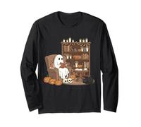Book Lover Ghost Cozy Reading Library Black Cat Halloween Manga Larga