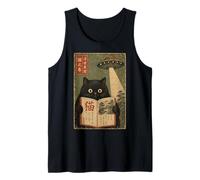 Book Lover UFO Alien Abduction Vintage Japanese Cat Camiseta sin Mangas