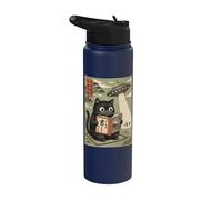 Book Lover UFO Alien Abduction Vintage Japanese Cat Stainless Steel Insulated Water Bottle