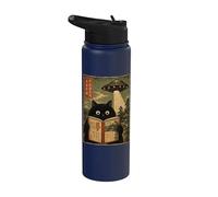 Book Lover UFO Alien Abduction Vintage Japanese Cat Stainless Steel Insulated Water Bottle