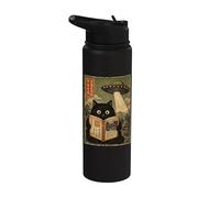 Book Lover UFO Alien Abduction Vintage Japanese Cat Stainless Steel Insulated Water Bottle