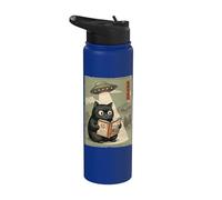 Book Lover UFO Alien Abduction Vintage Japanese Cat Stainless Steel Insulated Water Bottle