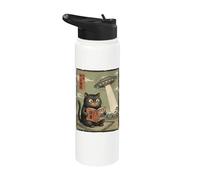 Book Lover UFO Alien Abduction Vintage Japanese Cat Stainless Steel Insulated Water Bottle