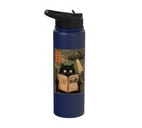 Book Lover UFO Alien Abduction Vintage Japanese Cat Stainless Steel Insulated Water Bottle