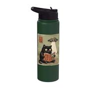 Book Lover UFO Alien Abduction Vintage Japanese Cat Stainless Steel Insulated Water Bottle