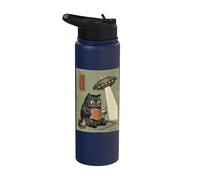 Book Lover UFO Alien Abduction Vintage Japanese Cat Stainless Steel Insulated Water Bottle