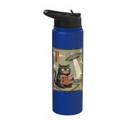 Book Lover UFO Alien Abduction Vintage Japanese Cat Stainless Steel Insulated Water Bottle