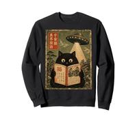 Book Lover UFO Alien Abduction Vintage Japanese Cat Sudadera