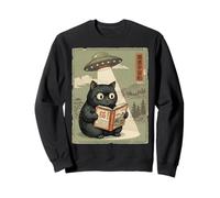 Book Lover UFO Alien Abduction Vintage Japanese Cat Sudadera
