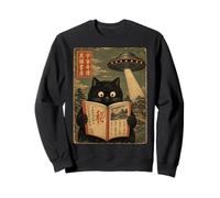 Book Lover UFO Alien Abduction Vintage Japanese Cat Sudadera