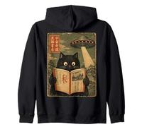 Book Lover UFO Alien Abduction Vintage Japanese Cat Sudadera con Capucha