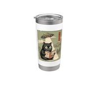 Book Lover UFO Alien Abduction Vintage Japanese Cat Vaso térmico de acero inoxidable de doble pared