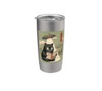 Book Lover UFO Alien Abduction Vintage Japanese Cat Vaso térmico de acero inoxidable de doble pared