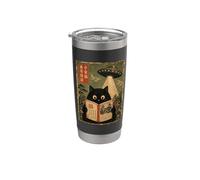 Book Lover UFO Alien Abduction Vintage Japanese Cat Vaso térmico de acero inoxidable de doble pared