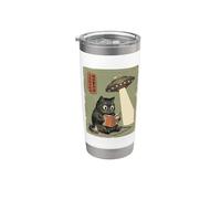 Book Lover UFO Alien Abduction Vintage Japanese Cat Vaso térmico de acero inoxidable de doble pared