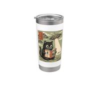 Book Lover UFO Alien Abduction Vintage Japanese Cat Vaso térmico de acero inoxidable de doble pared