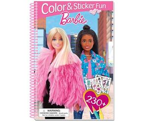 Book 'n' app: Color & Sticker Fun - Barbie - Libro encuadernado en espiral, muñecas de vestir y escenas de colorear de moda, más de 230 calcomanías reutilizables, cubierta 3D, niños mayores de 4 años
