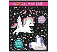 Book 'n' app: Libro de actividades para rascar y purpurina - Unicornios - 28 páginas, 4 hojas holográficas de arte para rascar, juego de manualidades de fantasía mágica, lápiz capacitivo de madera