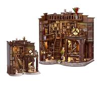 Book Nook DIY - Biblioteca de árbol de madera, diseño en miniatura con luz LED, rompecabezas 3D de madera, kit de biblioteca en miniatura para adultos y adolescentes (marrón)