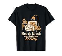Book Nook Society Cozy Cat Reading Coffee Book Lover Novela Camiseta