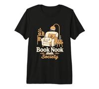 Book Nook Society Cozy Cat Reading Coffee Book Lover Novela Camiseta Premium