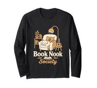 Book Nook Society Cozy Cat Reading Coffee Book Lover Novela Manga Larga
