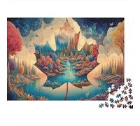 Book of Autumn Rompecabezas Premium de cartón Hoja de arceíris sobre Lago y montañas, Regalo desafiante para niños y Familia 70x50cm/1000 Piezas
