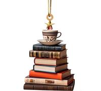 Book Ornament, 2D Acrylic Christmas Tree Stack of Books Ornament, Christmas Car Decoration, Christmas Tree Car Charm Pendant, Books Stacked Ornament for Tree and Car Decorations