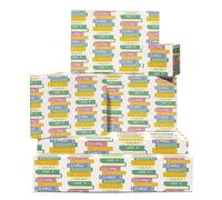 Book Papel Regalo - 6 Sheets Papel Regalo For Hombres Wouomini Teens Amigos - Cumpleaños Navidad Graduation Party - Stacked Books Pastel Colors Reading Design - Comes With Tags By Central 23