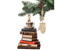 Book Rack Christmas Ornament - 2D Books Stacked Ornament, Christmas Tree Bookshelf Pendant Decor | Acrylic Christmas Bookish Tree Decor Ornament, Librarian Decorations Hanging for Bookworms