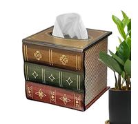Book Shape Tissue Box, Square Napkin Storage Holder, Decorative Cover Case with Easy Pull Opening, Home Organizer Accessory, Vintage Shelf Style Design for Bathroom Kitchen