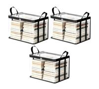 Book Storage Organizer - Zipper Carrying Handles, Durable Fabric Moving Bin, Media Collection Case, Heavy Duty Bookshelf Closet Storage Container | Solution For Clothing Movie Cases Video Game Disks