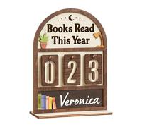 Book Tracker Sign - Books Read This Year Counter, Wooden Bookshelf Decor, Reading Goal Display for Library Nook, Home Office | Decoración 3D Shelf Decoration, Hanging Craft for Yearly Reading Progress