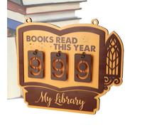 Book Tracker - Wooden Bookshelf Decoration, Hangable Reading Log, Engraved Achievement Display, Natural Timber Craftsmanship, Study, Brown Oak Small For Wall Corner Workplace Li