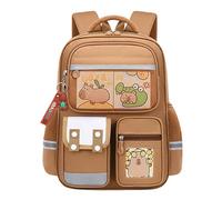 Bookbag Capybara Genérico con 6 insignias, Capybara Flap Backpack, Cute Animal Backpack for School, Travel, and Camping, Casual Capybara Backpack for Kids and Adults, Adorable Backpack Design, marrón