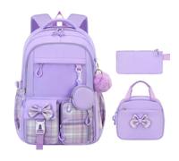 Bookbag For Girls - 3 Pieces Bowknot Bookbag With Pencil Case Lunch Box