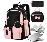 Bookbag for Girls 3 Pieces Cute Bowknot Bookbag with Lunch Box Pencil Case