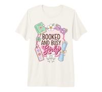Booked and Busy Girly Reader Book Lover Camiseta Premium
