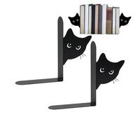 Bookends - Peeping Cat Shelf Decor, Non Slip Metal Divider Pair with Sturdy Standing Base, Upright Book Stabilizing Aid, Ideal for Home Desk Bedroom Library Display