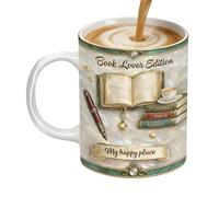 Bookish Ceramic Mug, Novelty Reader Drinkware, 4.7 Inches Porcelain Vessel with Wide Handle, Heat Resistant Tea Cup, Cylindrical Mug with Library Style, Desktop Accessory for Office and Home
