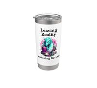 Bookish Fantasy Book Dragon Leaving Reality Entering Fiction Vaso térmico de acero inoxidable de doble pared