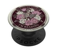Bookish Leave Me Alone I'm Reading Book Lover Floral Skull PopSockets PopGrip Adhesivo