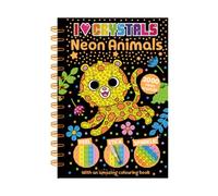 Bookoli Libro de cristales de neón con diseño de animales de neón con texto en inglés "I Love Crystals", pintura de diamantes para niños, actividad artesanal para niños de 6 a 9 años, con libro para